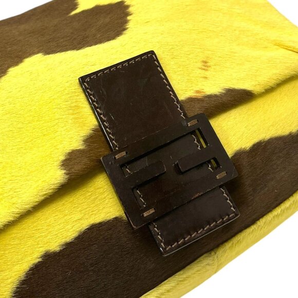 FENDI Vintage FF Logo Mamma Baguette Shoulder Bag Yellow [105334] - Picture 8 of 13